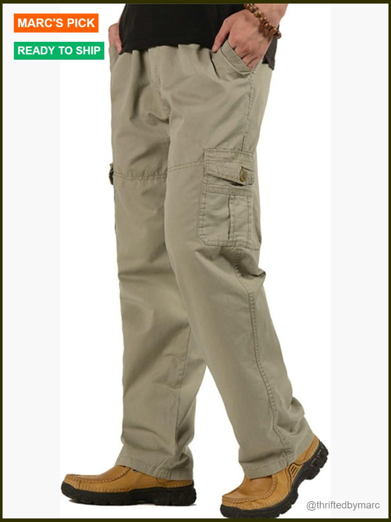 Men's Elastic Waist Cargo Pants Relaxed Fit Lightweight Pull On Work Pants